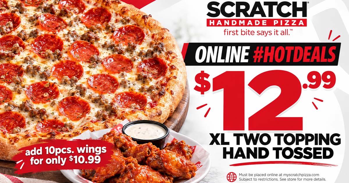 10022026 fb 1299 2 topping plus wings daily hot deal from scratch pizza